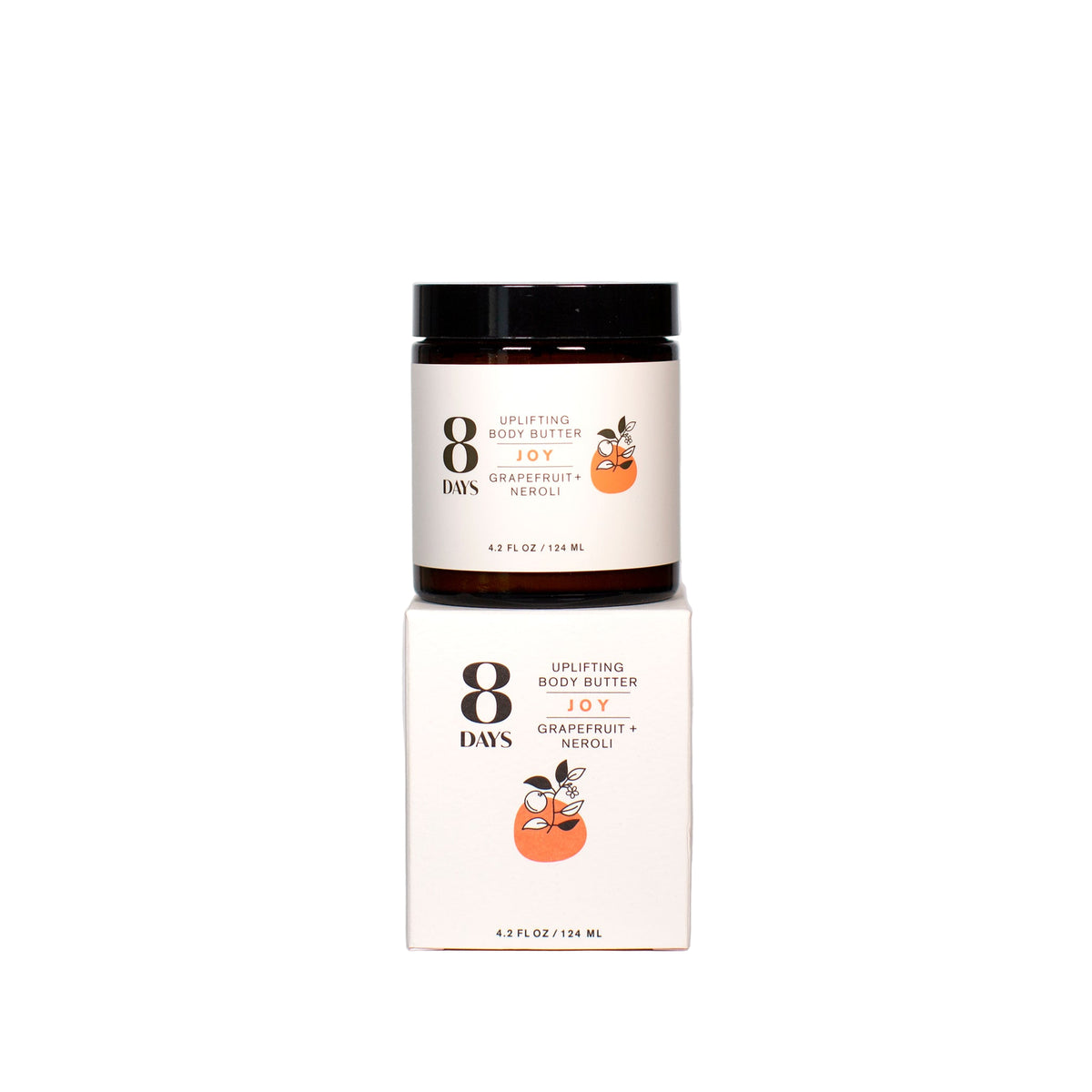 8 Days Uplifting Body Butter jar and box on a white background