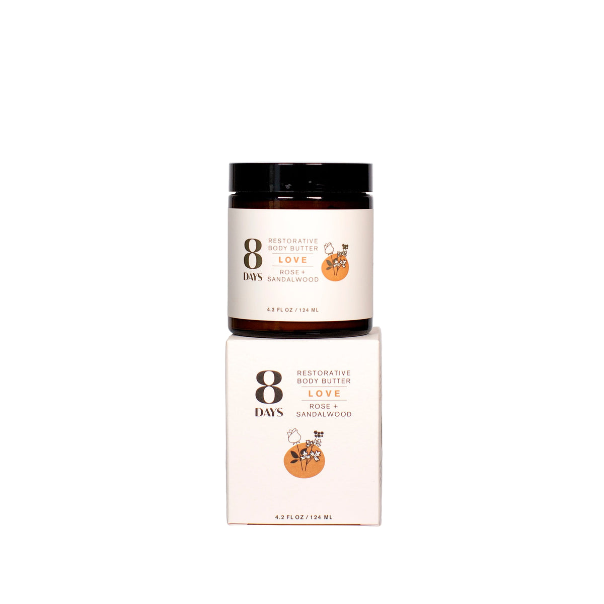 8 Days Restorative Body Butter with packaging on a light gray background