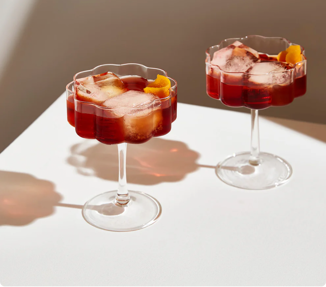 Clear Wave Coup Glasses Pair