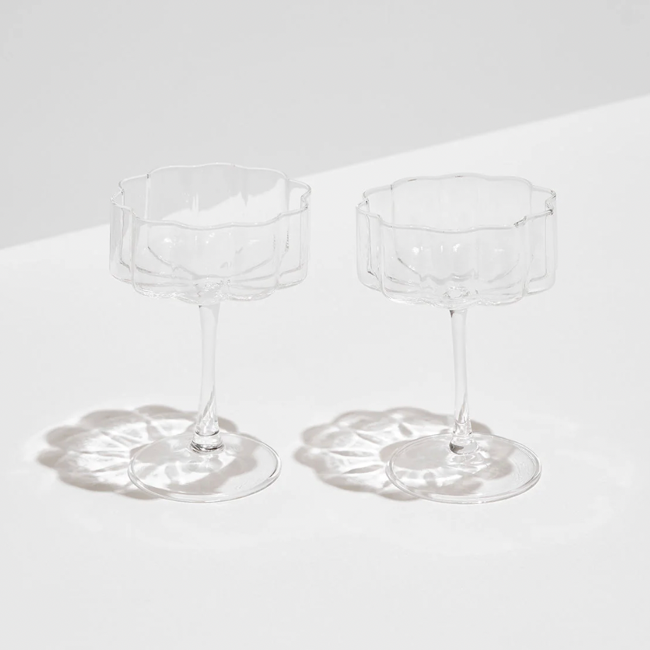 Clear Wave Coup Glasses Pair