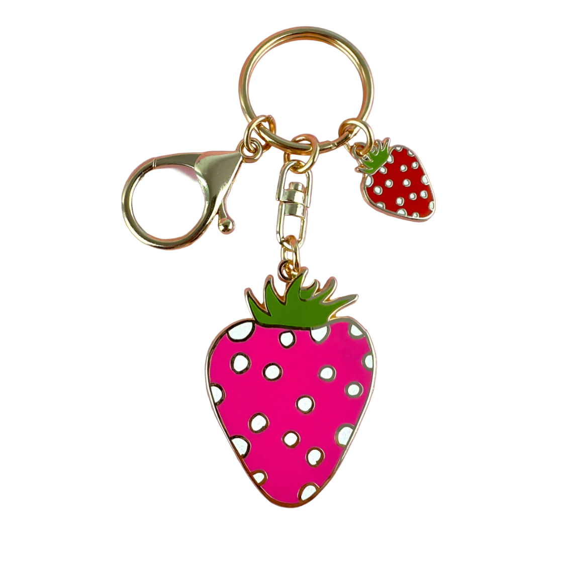 Strawberry-shaped keychain with gold clasp 