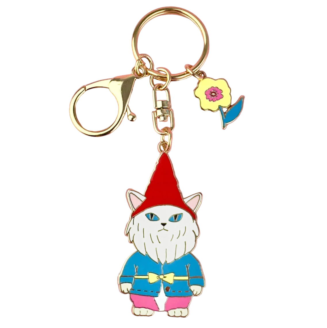 Keychain with a cartoon gnome cat character 