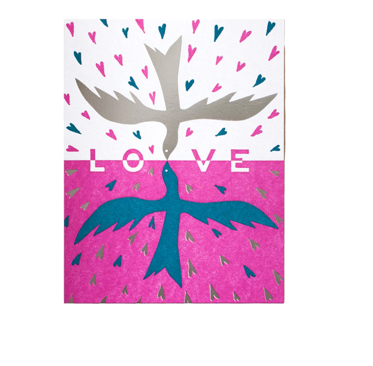 Greeting card with dove design and 'LOVE' text on a white background