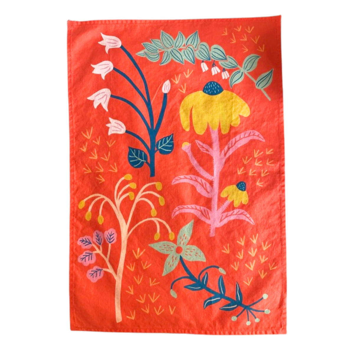 Red Coral Wildflowers Tea Towel