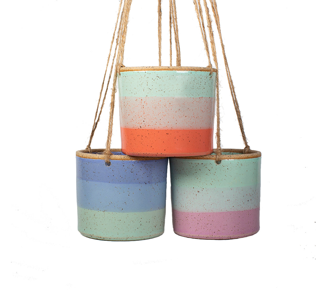 coloured hanging plant pots Tri-color Ceramic Hanging Planters