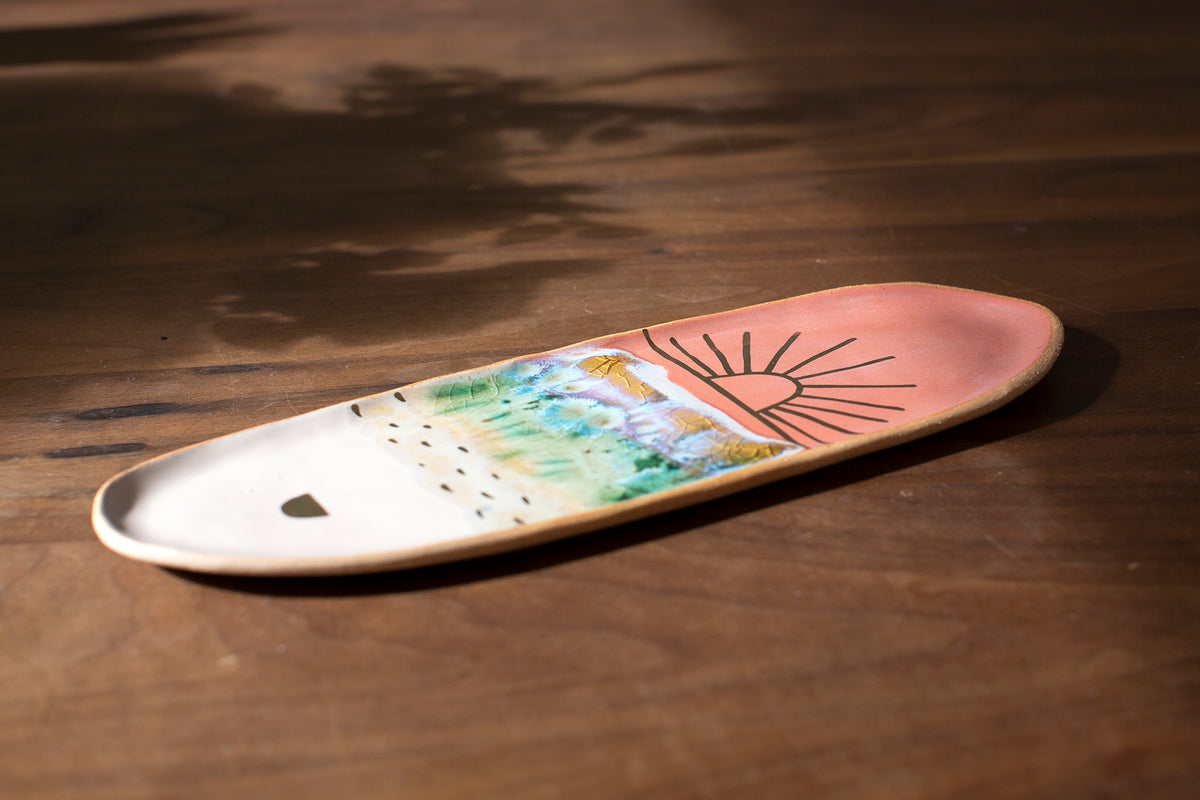 hand ceramic long tray with metallic touches