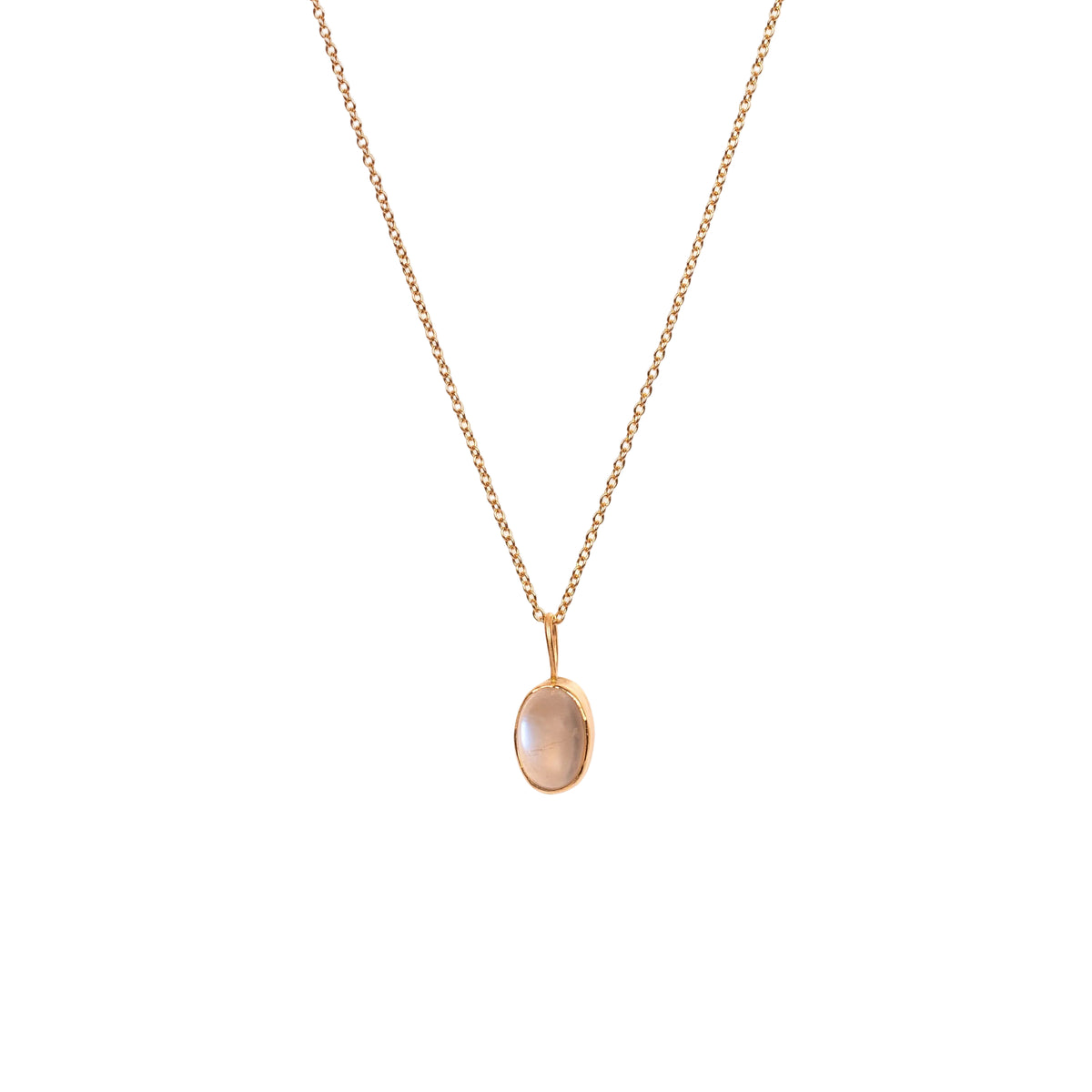 Necklace with a moonstonevpendant on a white background