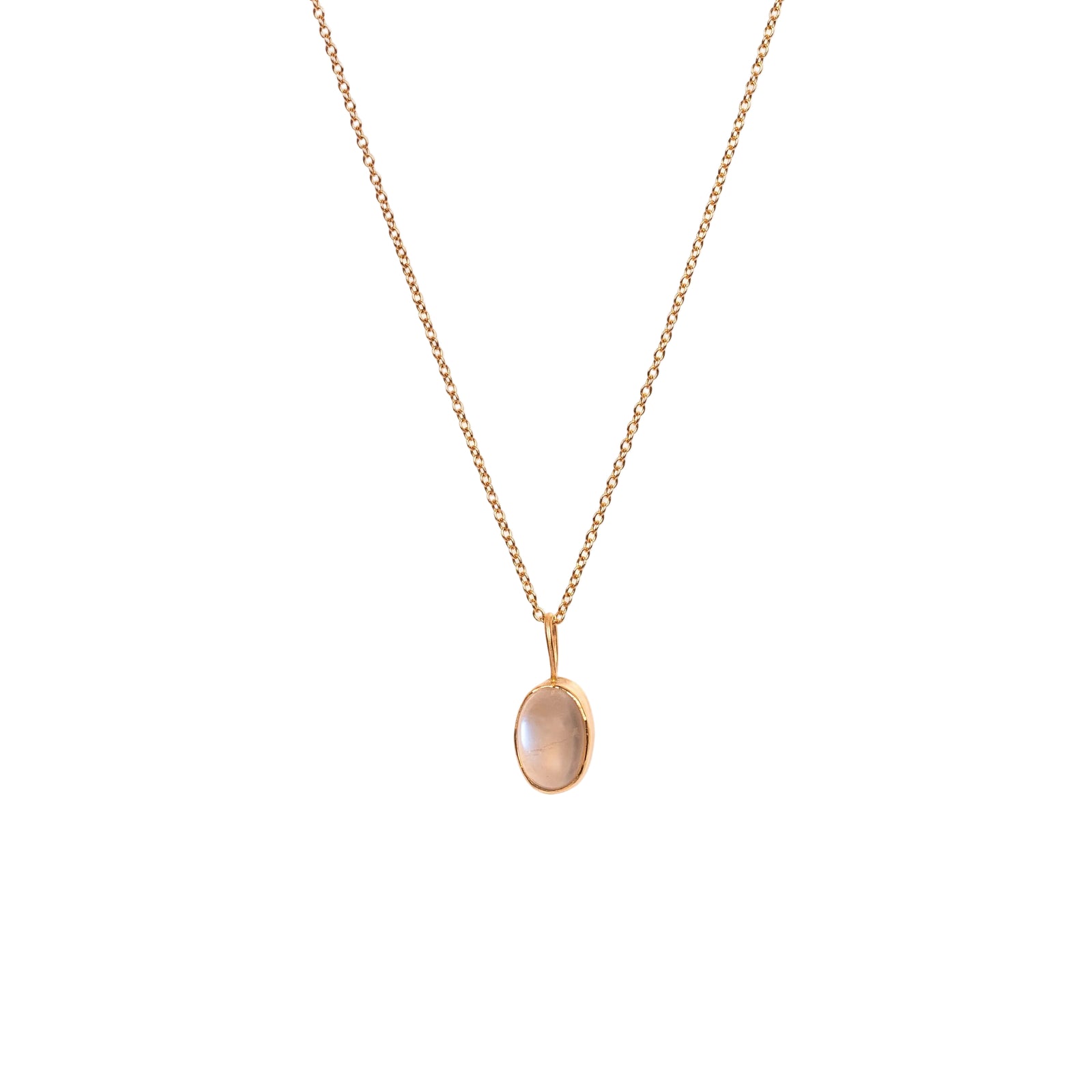 Necklace with a moonstonevpendant on a white background