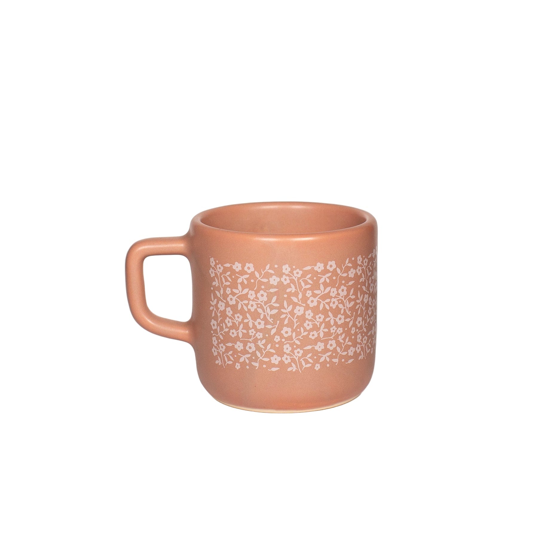 Mauve Ceramic mug with floral pattern handmade in portland oregon