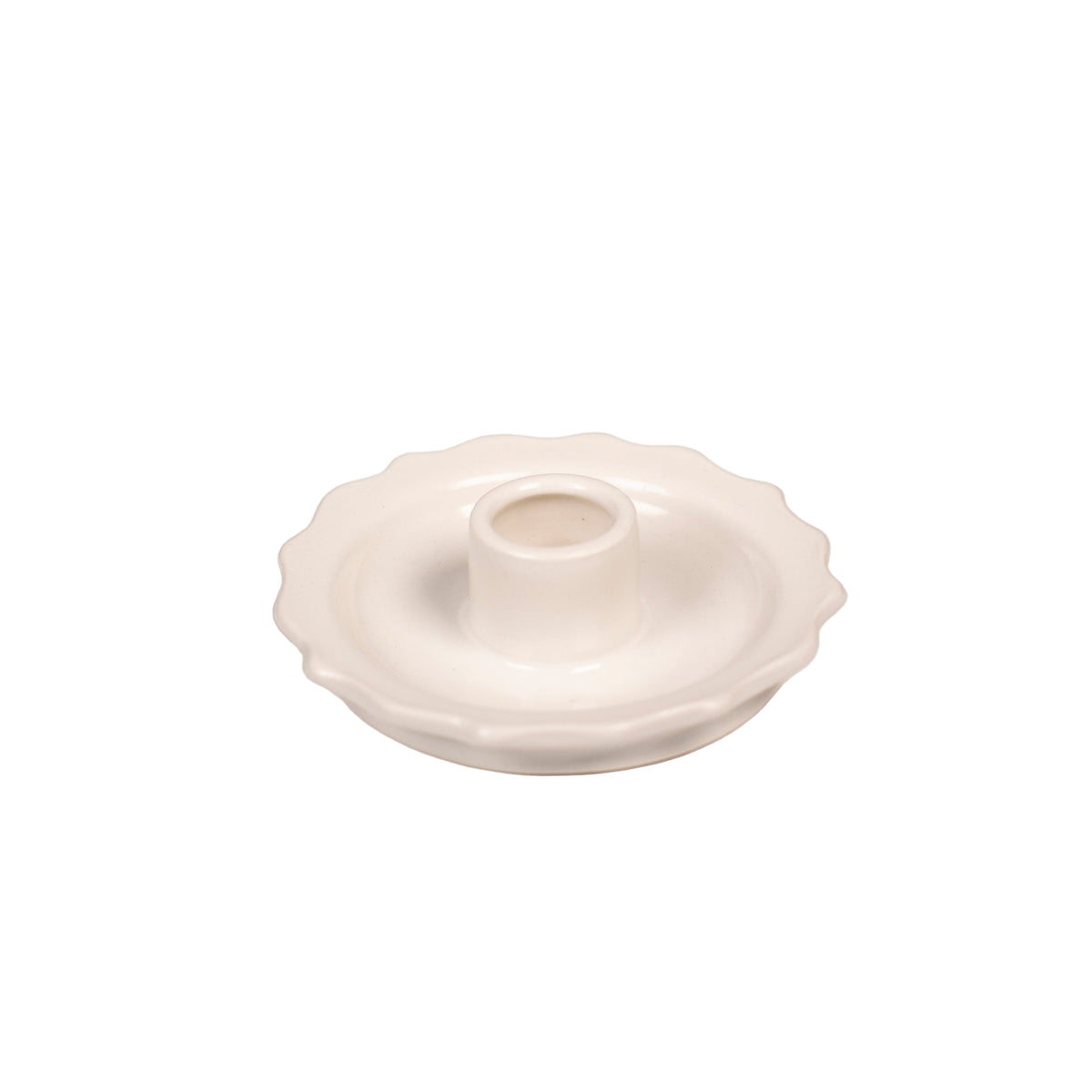 White scalloped ceramic candle holder