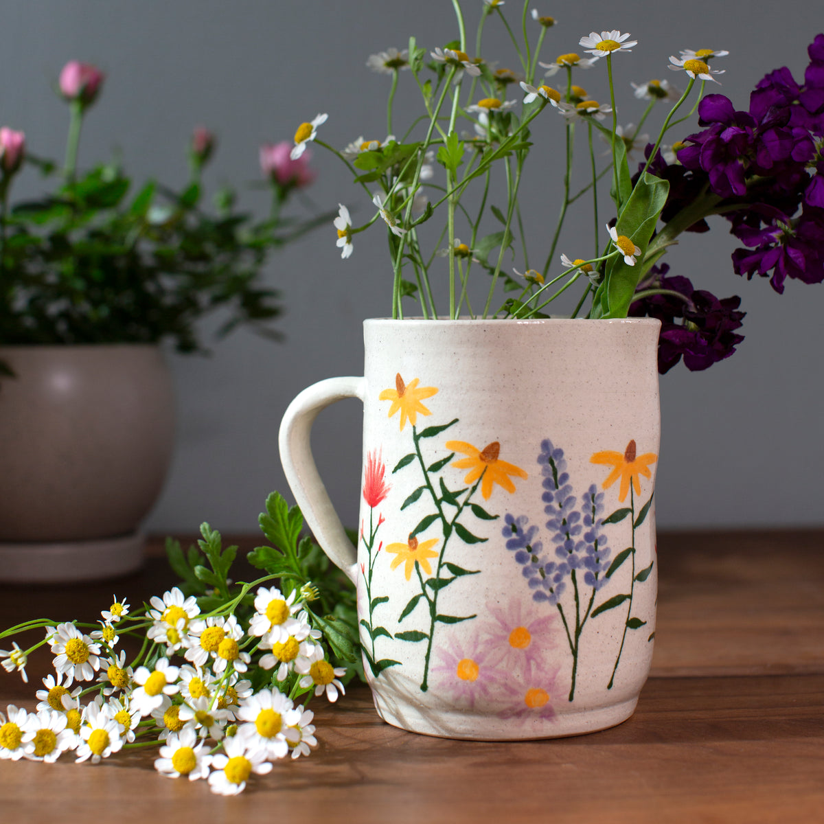 hand painted ceramic wildflower pitcher