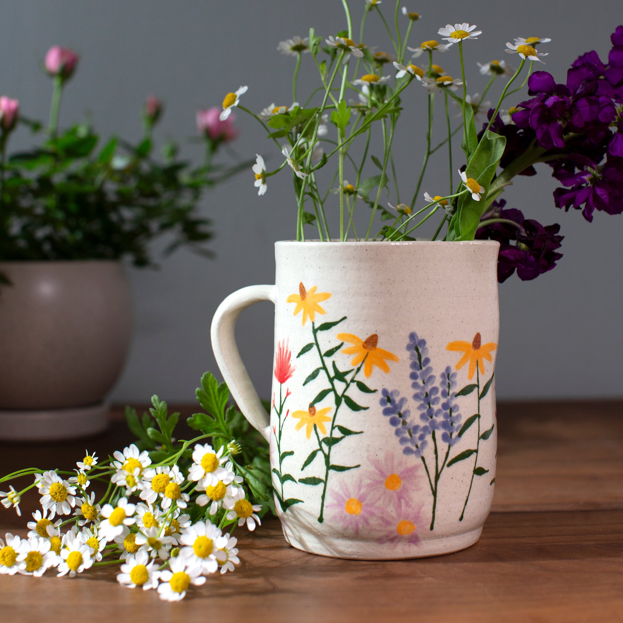 hand painted ceramic wildflower pitcher