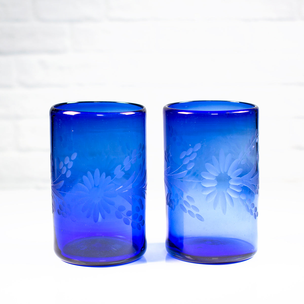 Hand Blown and Etched Botanical Glasses