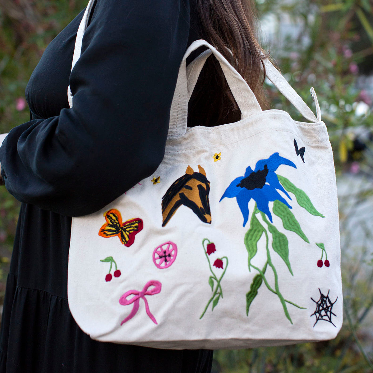 Embroidered Horse  Canvas Tote and Charms Bag