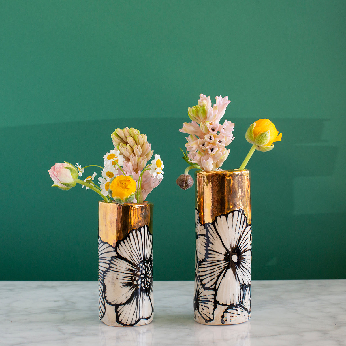 Black, White and Gold Floral Vases